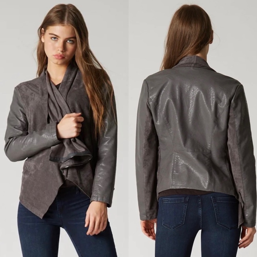 Blank NYC Charcoal Vegan Suede Leather drape jacket